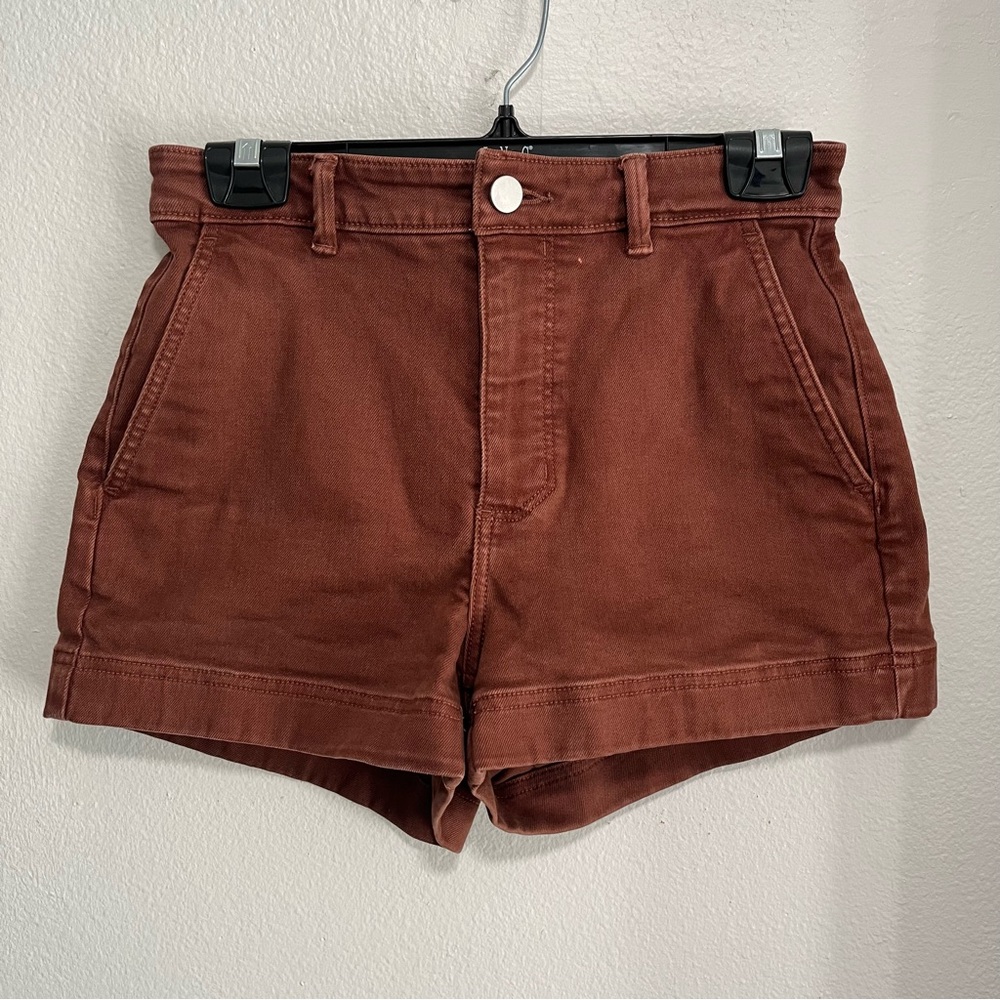 Everlane High Waist Orange and Brown Shorts Tailored Fit